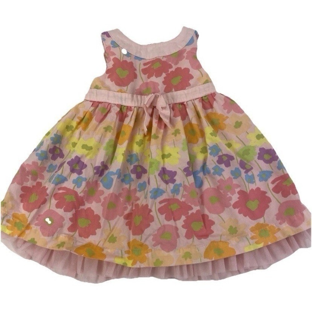 Cherokee Floral Sleeveless Dress Girls 18M Pink Tulle Hem Zipper Cotton Summer